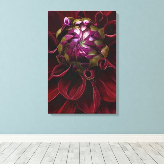 Rode Dahlia Canvas Print (Insitu (Houten vloer))