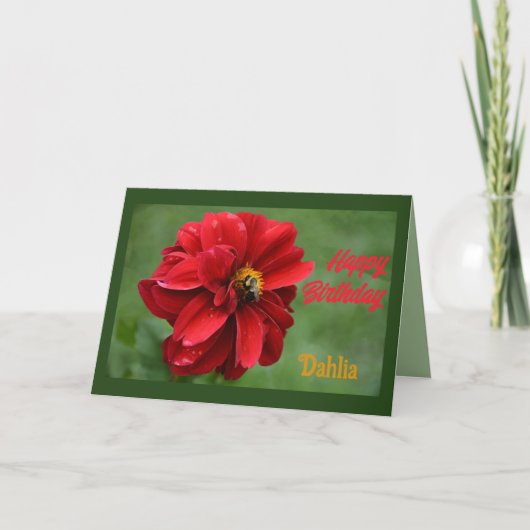 Rode Dahlia en Bumblebee Bloemen Verjaardag Kaart (Voorkant)
