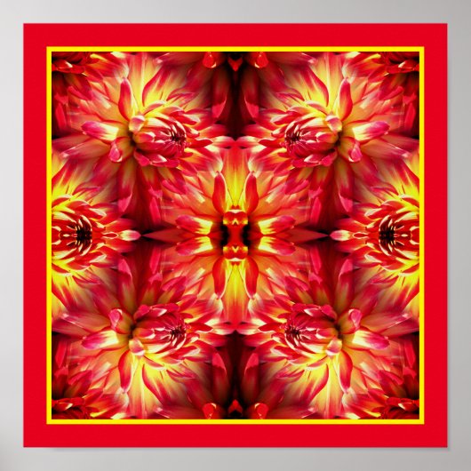 Rode Dahlia Flower Mirror Abstracte Natuur Poster (Voorkant)