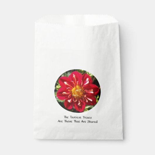 Rode Dahlia met Bee Pair - Witte Favor Bag Bedankzakje (Voorkant)