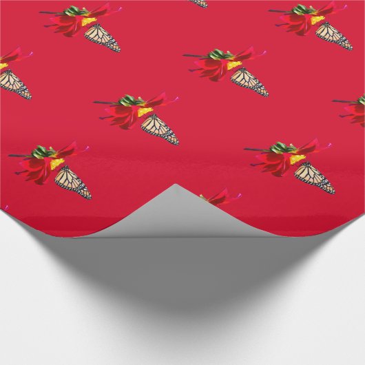 Rode Dahlia Monarch Butterfly Gift Wrapping Paper Cadeaupapier (Hoek)