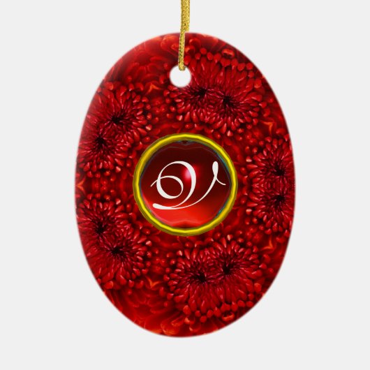 RODE DAHLIA ROBIJN MONOGRAM KERAMISCH ORNAMENT (Voorkant)