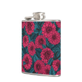 Rode Dahlia tuin/blauwe bladeren Heupfles (Links)