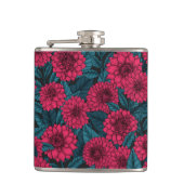 Rode Dahlia tuin/blauwe bladeren Heupfles (Voorkant)