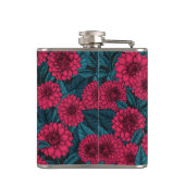 Rode Dahlia tuin/blauwe bladeren Heupfles (Achterkant)