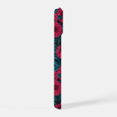 Rode Dahlia tuin/blauwe bladeren iPhone 15 Case (Rechterkant)
