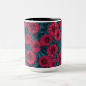 Rode Dahlia tuin/blauwe bladeren Mok (Midden)