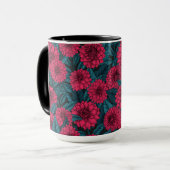Rode Dahlia tuin/blauwe bladeren Mok (Voorkant links)