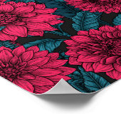Rode Dahlia tuin/blauwe bladeren Poster (Hoek)