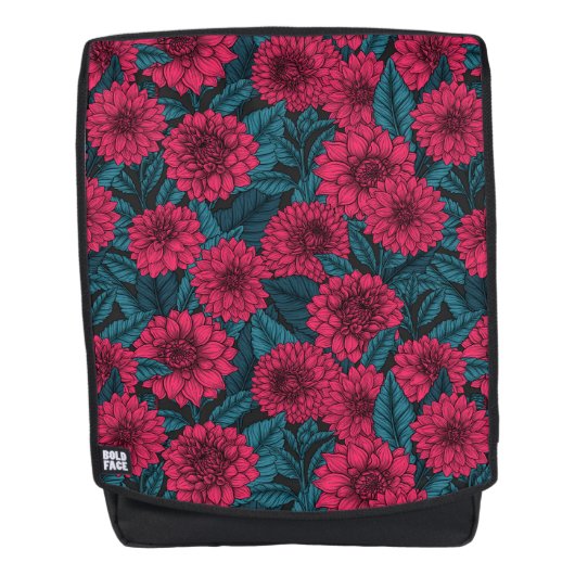 Rode Dahlia tuin/blauwe bladeren Rugtassen (Voorkant)