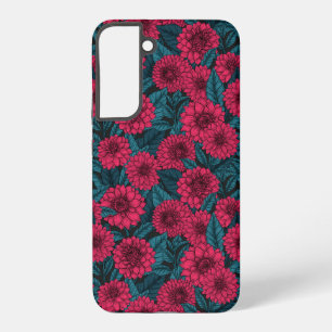 Rode Dahlia tuin/blauwe bladeren Samsung Galaxy Hoesje