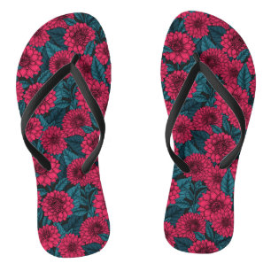 Rode Dahlia tuin/blauwe bladeren Teenslippers