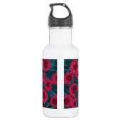 Rode Dahlia tuin/blauwe bladeren Waterfles (Achterkant)