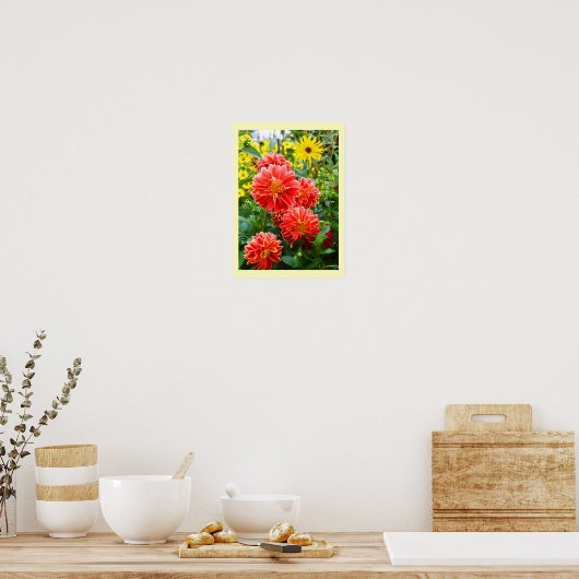 Rode dahlias floral poster (Keuken)