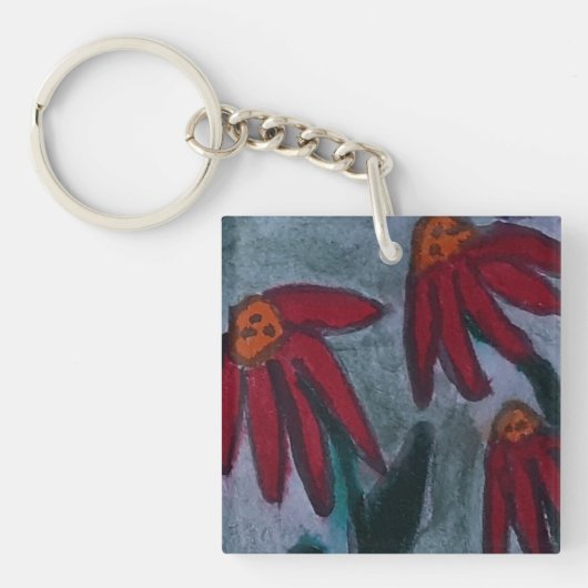 Rode Daisies Acryl Sleutelhanger (voorkant)