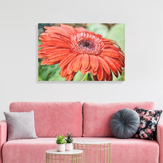 Rode Daisy Bloem Bloemen Kunst Canvas Print (Insitu (Woonkamer))