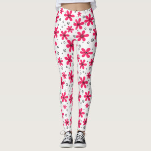 Rode daisy bloemen retro achtergrond zomer leggings