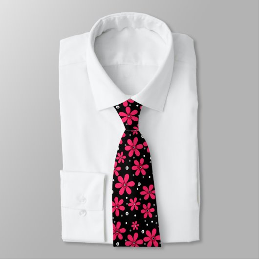 Rode daisy bloemen retro achtergrond zomer stropdas (Gebonden)