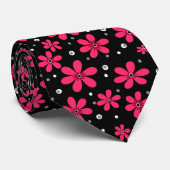 Rode daisy bloemen retro achtergrond zomer stropdas (Opgerold)