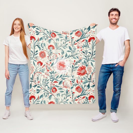 Rode Daisy Bloempatroon - Botanisch Fleece Deken (In situ)