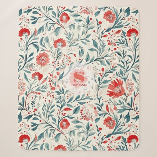 Rode Daisy Bloempatroon - Botanisch Sherpa Deken (Voorkant)