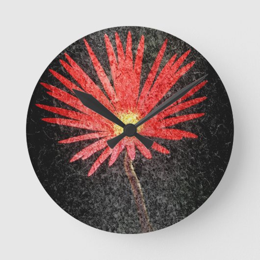 Rode Daisy Flower Painting Ronde Klok (Voorkant)