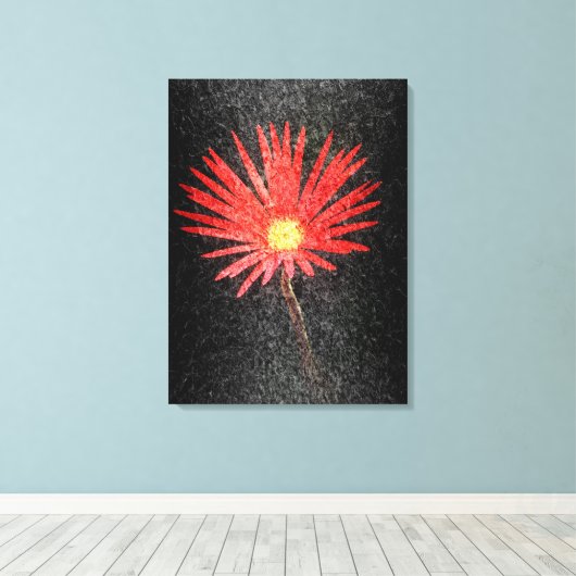 Rode Daisy op zwarte achtergrond | Abstracte schil Canvas Afdruk (Insitu (Houten vloer))