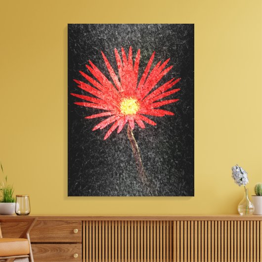 Rode Daisy op zwarte achtergrond | Abstracte schil Canvas Afdruk (Insitu (Woonkamer))