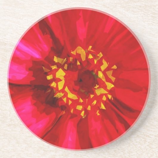 Rode Daisy-ventilator met gele pollen Abstract Zandsteen Onderzetter (Voorkant)