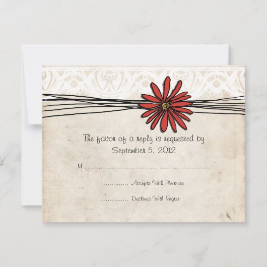  Rode Daisy Wedding RSVP Kaartje (Voorkant)