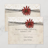  Rode Daisy Wedding RSVP Kaartje (Voorkant / Achterkant)