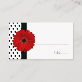 Rode Daisy Zwart Wit Polka Dot Bruiloft Plaats Kaa Plaatskaartje