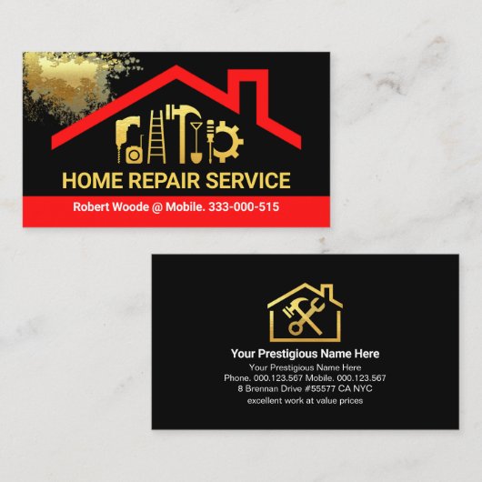 Rode Dak Gouden Verf Splatter Visitekaartje (Voorkant / Achterkant)