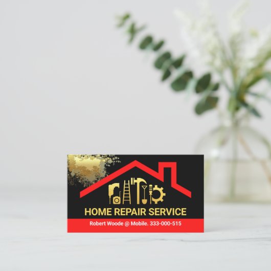 Rode Dak Gouden Verf Splatter Visitekaartje (Staand voorkant)