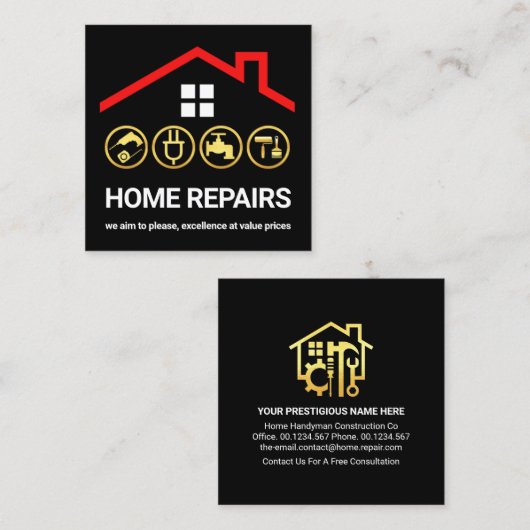 Rode Dak Lijst Handyman Iconen Vierkante Visitekaartje (Voorkant / Achterkant)