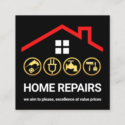 Rode Dak Lijst Handyman Iconen Vierkante Visitekaartje (Voorkant)