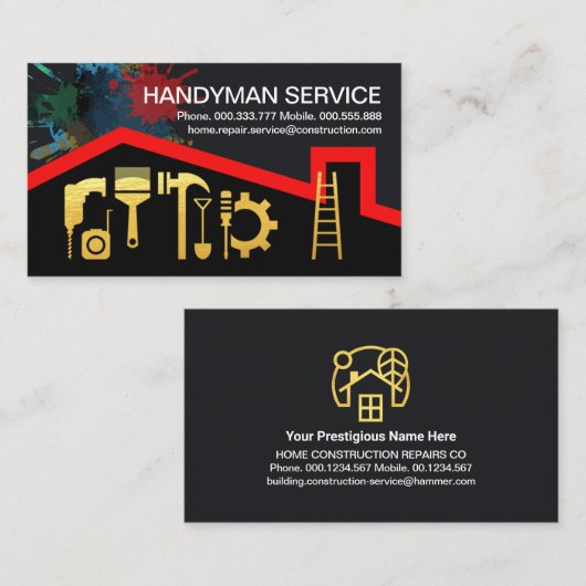 Rode Dakverf Splatter Gold Tools Visitekaartje (Voorkant / Achterkant)