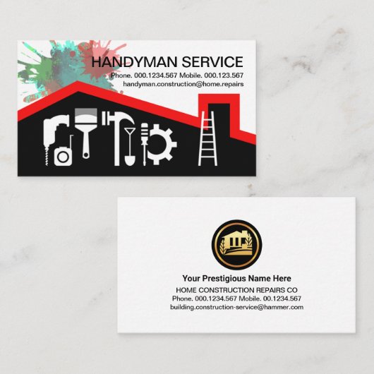 Rode Dakverf Splatter Handyman Gereedschap Visitekaartje (Voorkant / Achterkant)