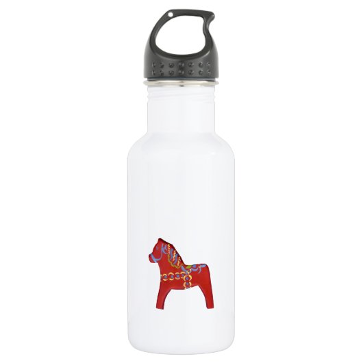 Rode Dala Paard Waterfles (Voorkant)