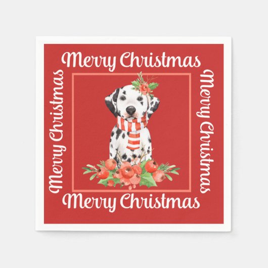 Rode Dalmatische Prettig Kerstfeest Servet (Voorkant)