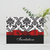 Rode damasbruiloft kaart (Staand voorkant)