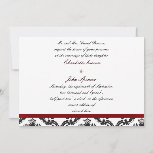 Rode damasbruiloft kaart (Achterkant)