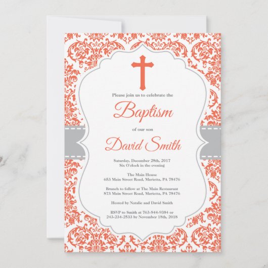 Rode Damascus Kruis Doopsel Uitnodiging (Voorkant)