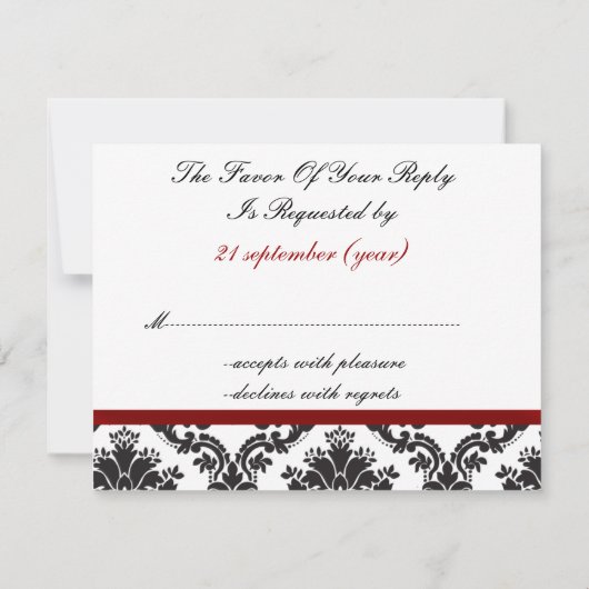Rode Damask bruiloft RSVP kaarten (Achterkant)