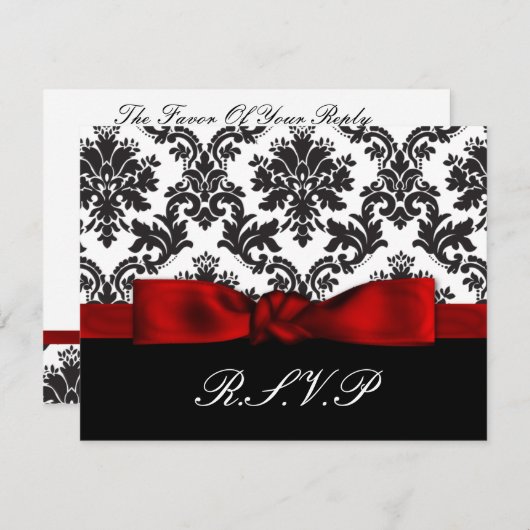 Rode Damask bruiloft RSVP kaarten (Voorkant / Achterkant)