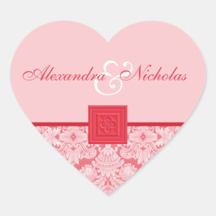 Rode Damask met Quatrefoil Cross Wedding Stickers