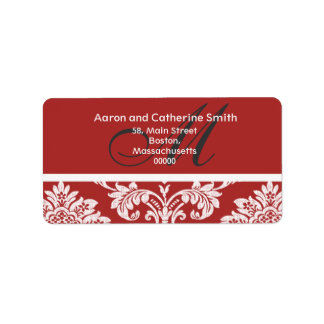 Rode Damask Monogram Weddenschap Adresetiketten Etiket