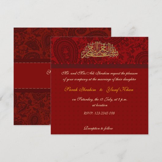Rode Damask-moslimbruiloft Kaart (Voorkant / Achterkant)