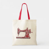 Rode Damask Naaimachine Monogram Tote Tas (Achterkant)