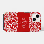 Rode Damask ontwerp monogrammen aangepaste Case-Ma iPhone Hoesje (Achterkant horizontaal)